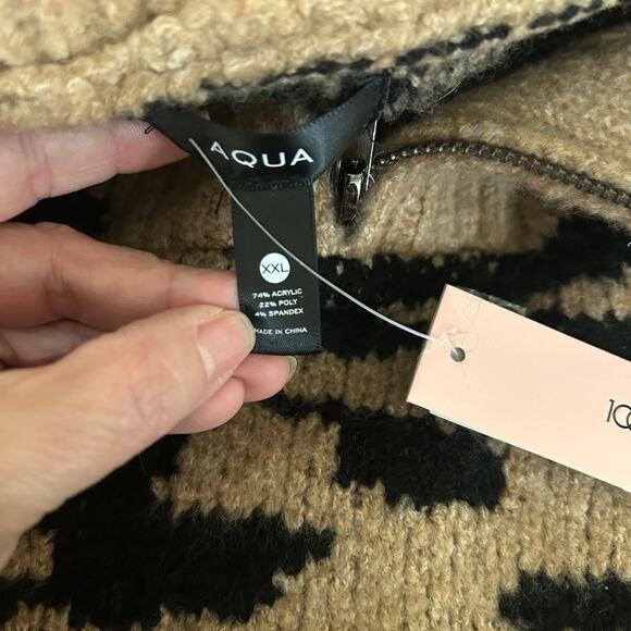 Aqua Bloomingdales Sweater 1/2 Zip Leopard Animal Print SZXXL Brown Black - Picture 7 of 11